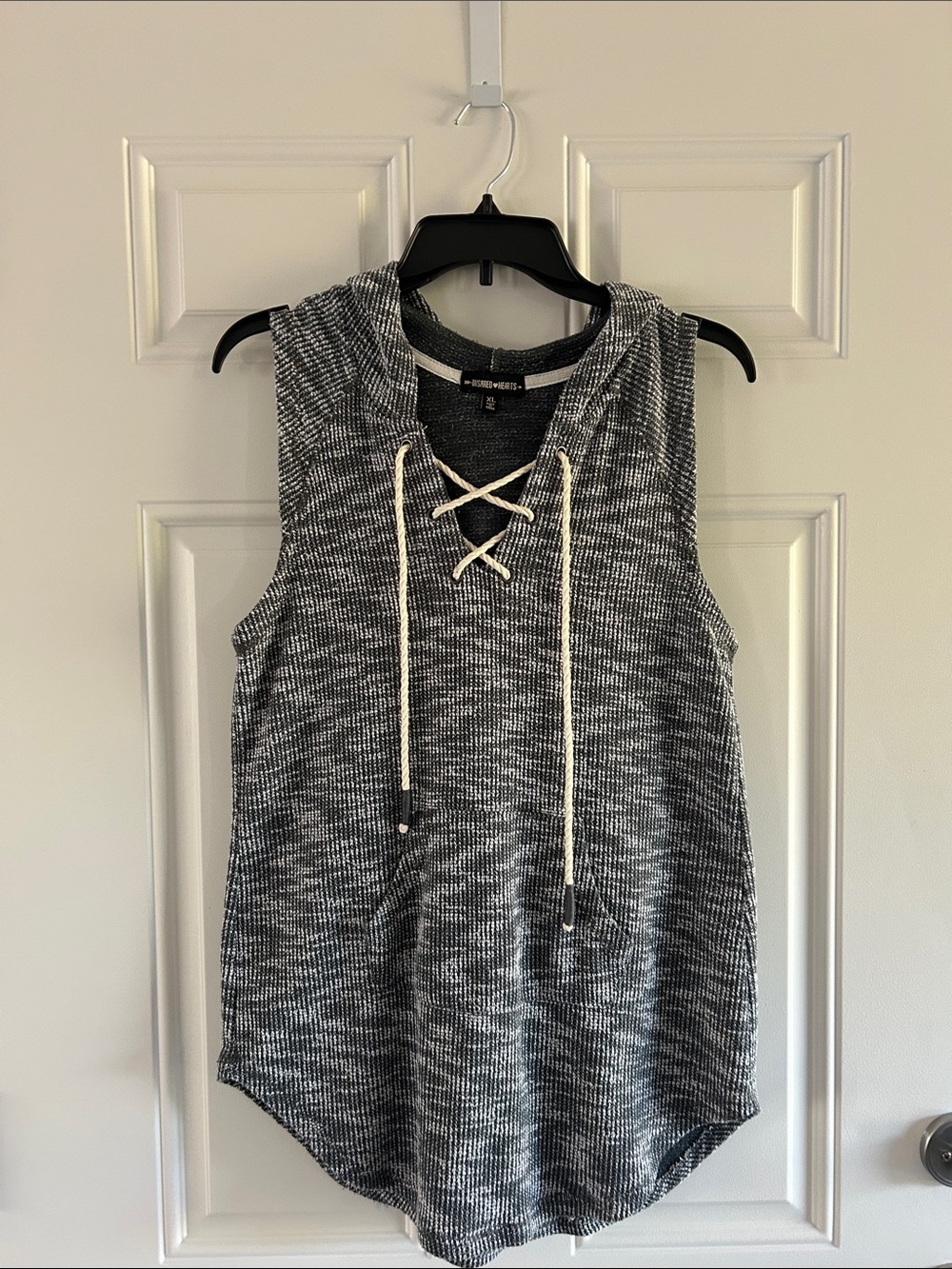 Inspired Hearts Black & White Marled Hooded Knit Top